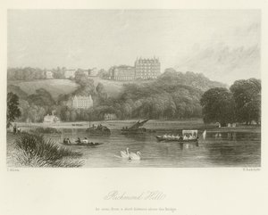 橋の上の短い距離から見たリッチモンドヒル 作： after Thomas Allom