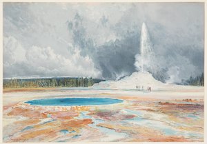 キャッスル ガイザー、アッパー ガイザー ベイスン、イエローストーン国立公園 作： after Thomas Moran