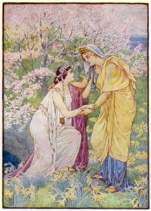 彼女の娘が彼女のそばにいたので、デメテルは喜んだ 作： after Walter Crane