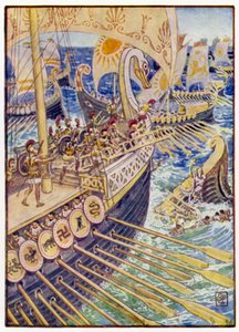 ペルシャの死者が花のように深みをまき散らすまで、船は船に衝突した 作： after Walter Crane