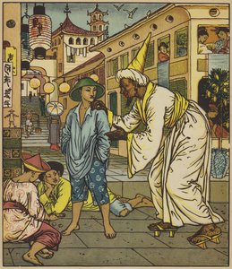 魔術師はアラジンをコストします 作： after Walter Crane