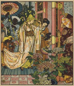 お風呂に行く姫 作： after Walter Crane