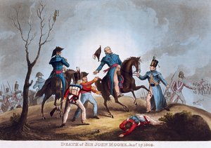 ジョンムーア卿の死、1809年1月17日（着色されたアクアチント） 作： after William Heath