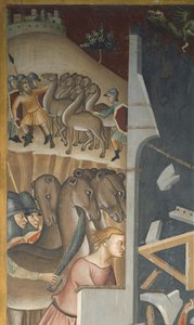旧約聖書の一場面：サビア人によるヨブの家の破壊とヨブの群れの盗難 作： also Manfredi de Battilori Bartolo di Fredi