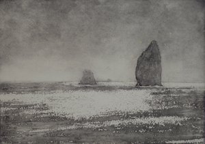 トリニティ、2017、紙の上でのアクアチントと手の着色 作： angus hampel