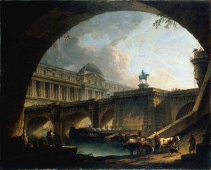 フランス語: Caprice architectural : un palais inspiré du Louvre et le Pont-Neuf s