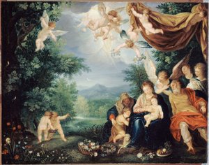 フランス語：Le Repos de la Sainte Famille pendant la fuite en Égypte（エジプトへの飛行中、休息する聖家族） 作： 匿名