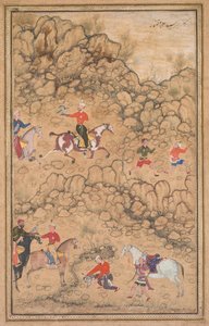 風景の中のハヤブサとの狩猟 (直訳) 作： attributed to Abd al Samad (Persian, c. 1510–1600)