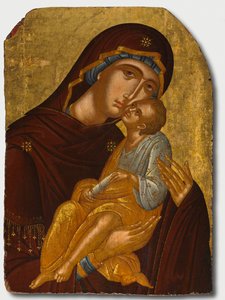 神の母と幼子キリストのイコン (聖母エレウサ) 作： attributed to Angelos Akotantos (Greek, d. 1450)
