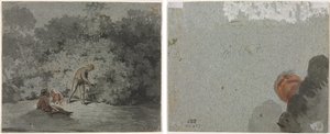 ファゴット・ギャザラー (右) 下から見た頭の習作 (裏) 作： attributed to Francisque Millet