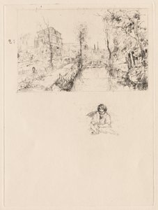 【橋と子供のいる風景】 作： attributed to Jean Louis Richter