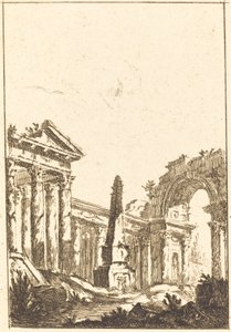 廃墟とオベリスクの奇想曲 作： attributed to Jérôme Charles Bellicard