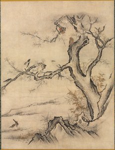 春の風景の中の花と鳥 作： attributed to Kano Motonobu