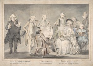 諷刺画。老婦人の肖像を描く画家、1729-1804年。 作： attributed to Pietro Antonio Novelli.