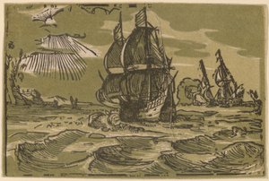 海岸線から離れた 2 つのスリーマスター シップ 作： attributed to workshop of Willem Jansz. Blaeu