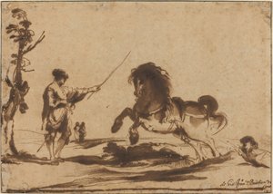 馬の調教のある風景 作： called Guercino Giovanni Francesco Barbieri