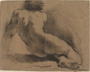 後ろから見た着席裸の少年 作： called Guercino Giovanni Francesco Barbieri
