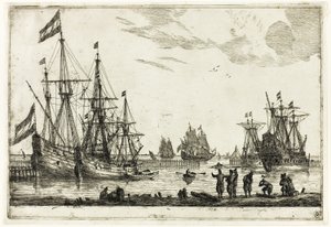防波堤の中の4隻の帆船（13の海軍風景より 作： called Zeeman Reinier Nooms