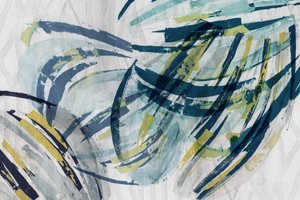 流動的なティールとイエローの抽象画 作： 