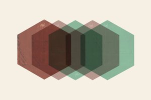 淡い色合いの六角形が重なり合う 作： 