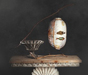 アジアのランタンを題材にした静物画 作： chenyi wang