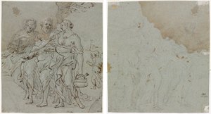 ロトと娘たち (右) ロトと娘たちのスケッチ (裏面) 作： circle of Pietro da Cortona