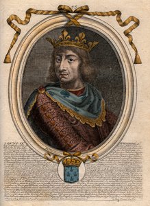 サン・ルイの肖像 (Saint-Louis, Louis IX (1214-1270)) - フランス王サン・ルイ9世 (1214-1270) - パリの「ファラモンからルイ14世までのフランスの全王のLes Augustes Representations」からのエングレーヴィング。 作： de Larmessin