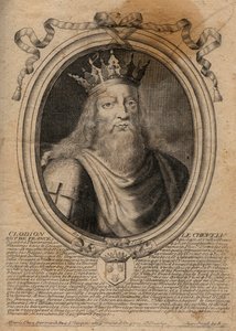 Clodion dit "Le Chevelu" (428-448) メロビンジアンの祖先、サリア・フランク族の長 - Clodion the Hairy (c.428-47) サリア・フランク族の王 - 「Pharamond tからのフランスの各王の8月の表現」からの彫刻。