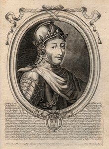 シャルル8世（1470-1498）ヴァロワ王朝のフランス王の肖像 - シャルル8世（1470-98）フランス王 - パリの「ファラモンからルイ14世までのフランスの各王の8月の表現」からのエングレービング 作： de Larmessin