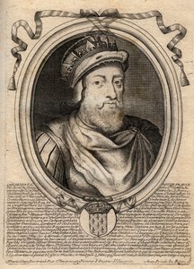 フランク王国王チルデベール1世の肖像 - 王チルデベール1世（497-558） - パリの「ファラモンからルイ14世までのフランスの各王の8月の表現」からの彫刻作品 作： de Larmessin