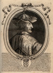 ネウストリア王チルペリック2世（670年頃～721年頃）の肖像 - フランク王国の王チルペリック2世 - パリの「ファラモンからルイ14世までのフランスの各王の8月の肖像」からのエングレーヴィング 作： de Larmessin