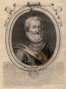 アンリ4世（1553-1610）フランス王の肖像 - アンリ4世（1553-1610）フランス王の肖像 - パリの「ファラモンからルイ14世までのすべてのフランス王の8月の肖像」からのエングレービング 作： de Larmessin