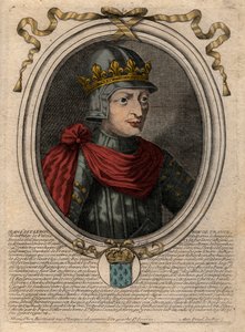 善良なジョン2世（1319-1364）フランス王の肖像 - 「善良な」ジョン2世（1319-64）フランス王の肖像 - パリの「ファラモンからルイ14世までのフランスの各王の8月の肖像」からの彫刻作品 作： de Larmessin