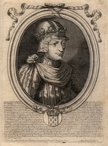 善良なジョン2世（1319-1364）フランス王の肖像 - 「善良な」ジョン2世（1319-64）フランス王の肖像 - パリの「ファラモンからルイ14世までのフランスの各王の8月の肖像」からの彫刻作品 作： de Larmessin