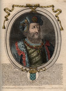 フランス王フィリップ5世（1294-1322）の肖像 - フィリップ5世（1294-1322）「背の高い人」 - パリの「ファラモンからルイ14世までの フランスの全王のアウグスト表象図」からのエングレーヴィング