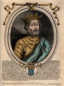 フランス王ルイ8世（1187-1226）の肖像 - フランス王ルイ8世（1187-1226） - パリの「Les Augustes Representations de tous les Kings de France depuis Pharamond à la LouisXIV」からのエングレーヴィング。 作： de Larmessin