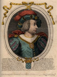 フランス王ルイ5世（967-987年）の肖像 - 「Les Augustes Representations de tous les Kings de France from Pharamond to LouisXIV」（パリ）からの刻印 作： de Larmessin