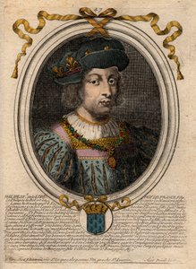 フランス王フィリップ5世（1294-1322）の肖像 - フィリップ5世（1294-1322）「背の高い人」 - パリの「ファラモンからルイ14世までのフランスの全王のアウグスト表象図」からのエングレーヴィング 作： de Larmessin