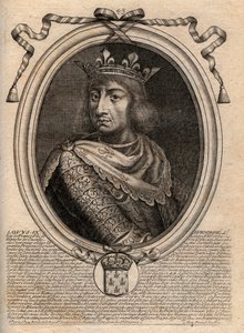 サン・ルイの肖像（Saint-Louis, Louis IX (1214-1270) - フランスの王、サン・ルイ9世（1214-70） - パリの「ファラモンからルイ14世までのフランスの全王のLes Augustes Representations」からのエングレーヴィング