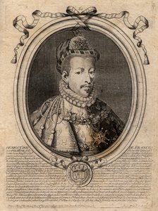 フランス王ヘンリー3世（1551-1589）の肖像 - フランス王ヘンリー3世（1551-89）の肖像 - パリの「Les Augustes Representations de tous les Kings de France from Pharamond to LouisXIV」のエングレーヴィング。 作： de Larmessin