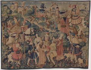 バグパイパーとダンサーによる狩猟と田園風景 作： design probably French 16th Century, Paris; woven in southern Netherlands or Paris in an undetermine workshop