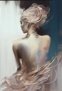 後ろから見た着衣の女性、シルエット画