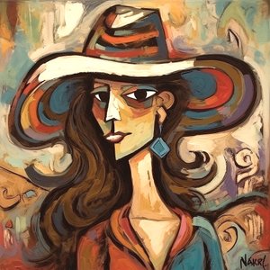 帽子をかぶったエレガントな女性の絵, 壁掛けアート｜キャンバスプリント