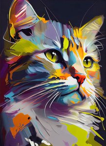 抽象的なかわいい猫、油絵のブラシストローク、壁の芸術の版画