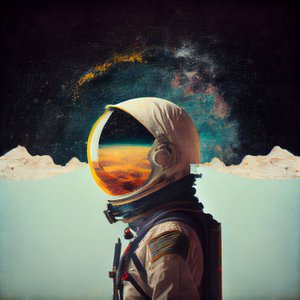 宇宙の抽象的な孤独な宇宙飛行士の絵、壁のアートプリント