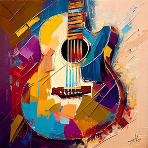 抽象的な音楽アート、エレキギターの絵（フルカラー）、キャンバスプリント 作： F. Abderrahim