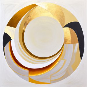 抽象画, 黄金の効果を持つ単一の大きな円, アートプリント