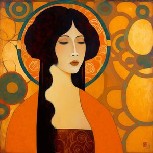 魅力的なアジア人女性の抽象的な肖像画, 壁掛けアート｜キャンバスプリント