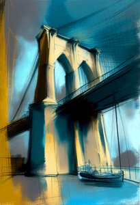抽象的なスケッチ ブルックリン橋 絵画 オン キャンバス, 壁掛けアート プリント