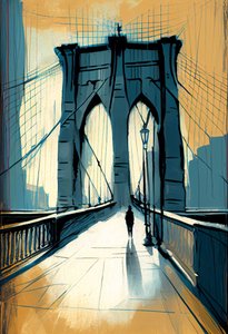 抽象的なスケッチ ブルックリン橋 絵画、壁 アートオンデマンド印刷